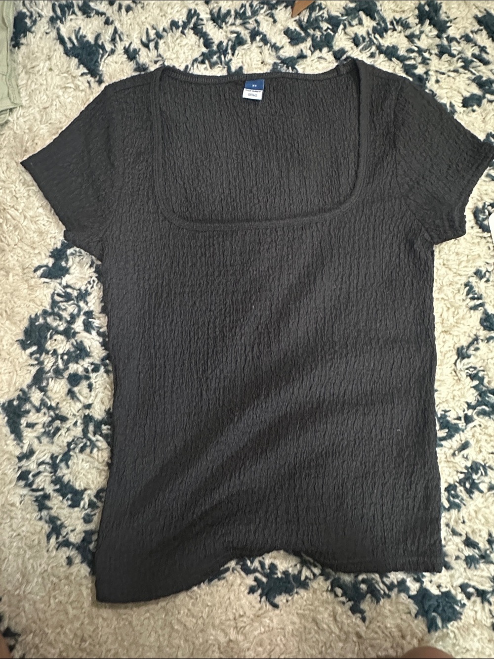 Old Navy Black Textured Square Neck Short Sleeve Top
